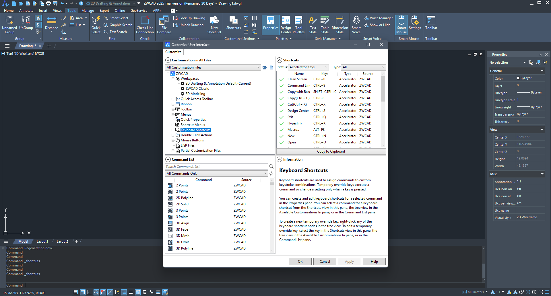 ZWCAD Shortcut Keys Customize Keyboard Shortcuts