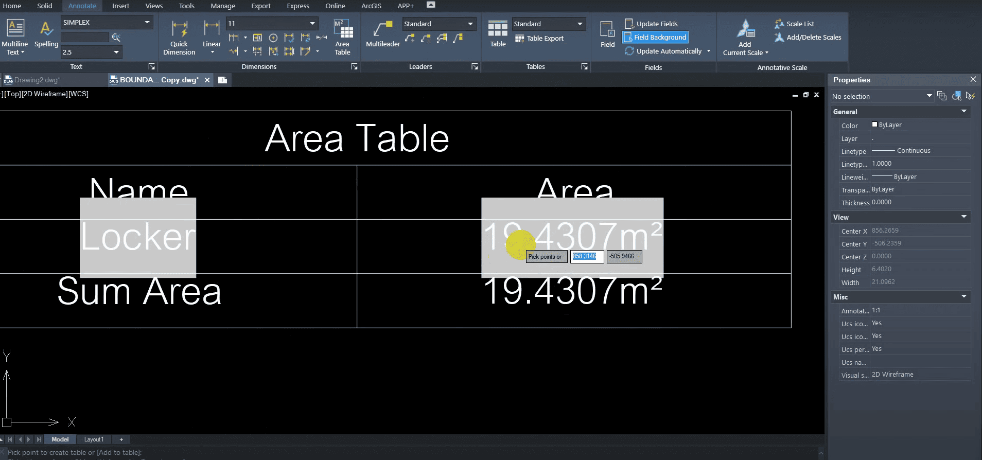 ตารางบอกขนาด Area Table