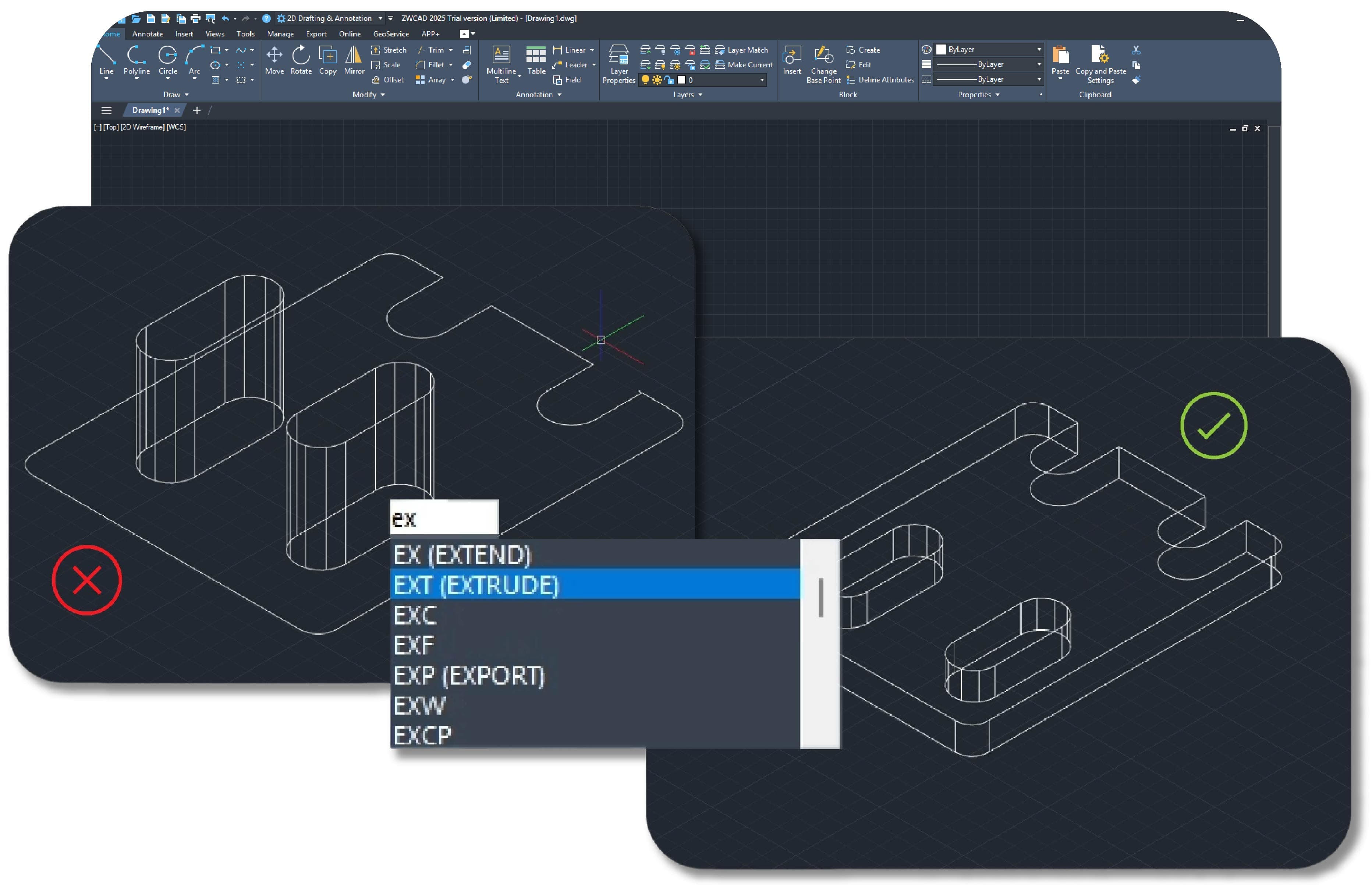 วิธีใช้งานคำสั่ง Overkill แก้ไข Extrude ไม่ได้